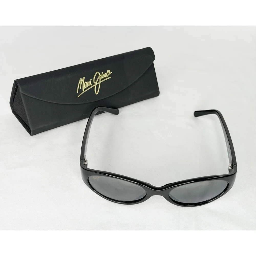 MAUI JIM MALIA MJ 125-02 Gloss Black W/ Grey POLARIZED Oval  SUNGLASSES NEW Case